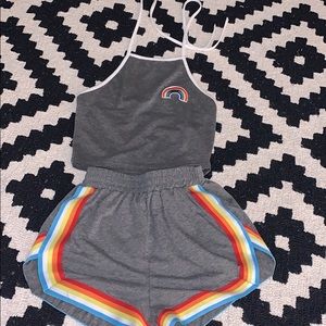 rainbow crop top & shorts matching set